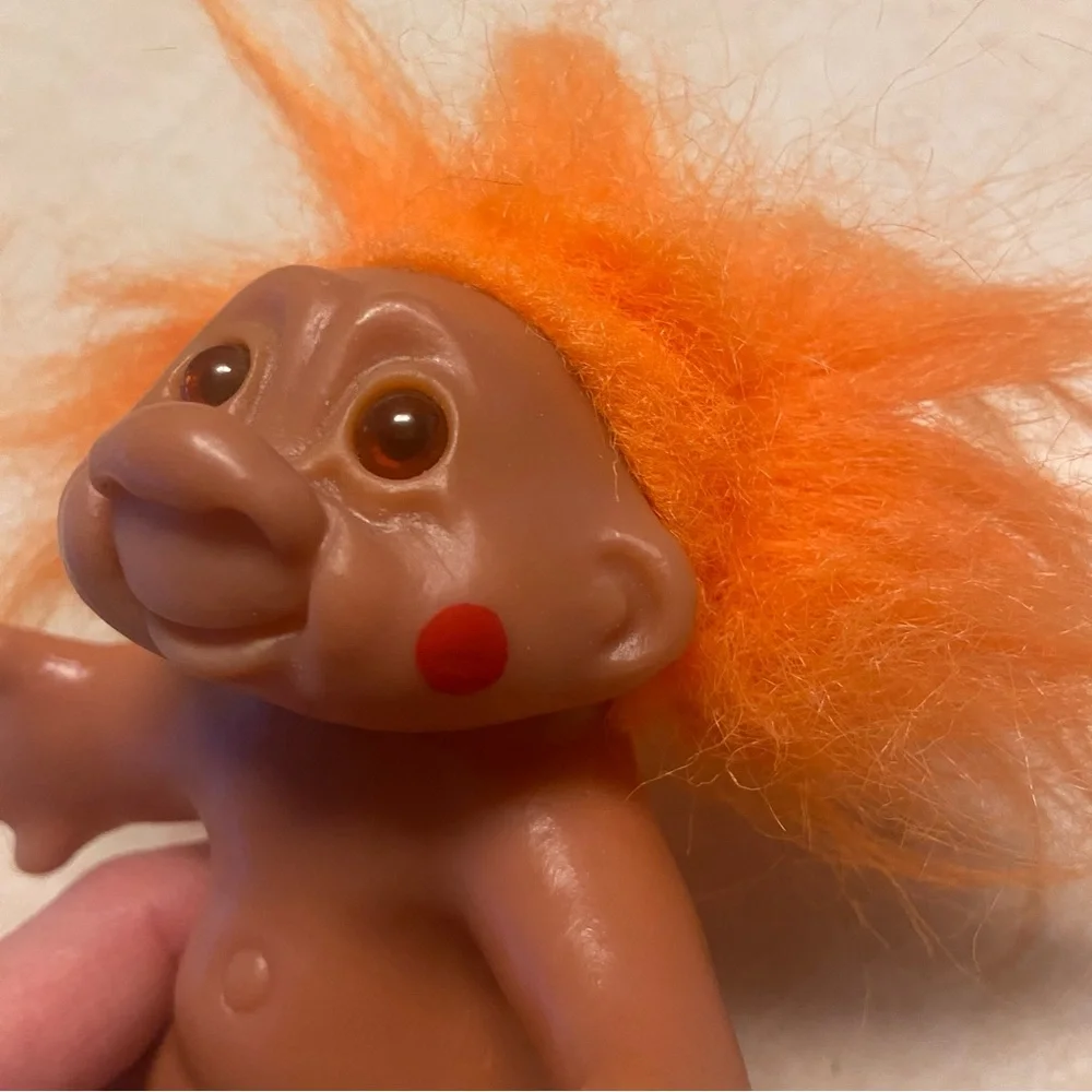 Vintage Troll Doll DAM 1986 Orange Hair 5” Nude No Clothes Ugly Doll Kitchsy